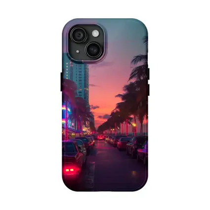 Miami Neon Sunset Palm Tree Boulevard