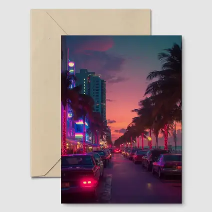 Miami Neon Sunset Palm Tree Boulevard