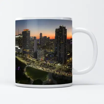 Miami Skyline Aerial View At Sunset