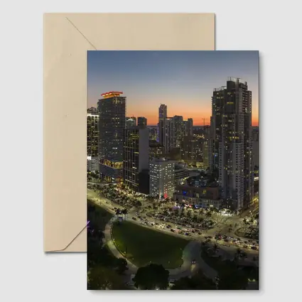 Miami Skyline Aerial View At Sunset