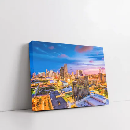Miami Downtown Skyline At Sunset Dusk