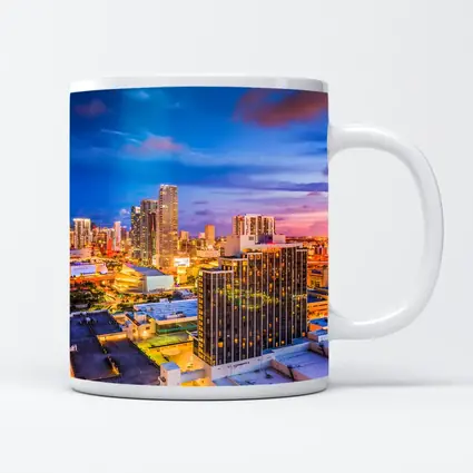 Miami Downtown Skyline At Sunset Dusk