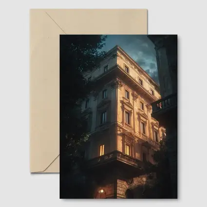 Classical Italian Building Glowing At Night