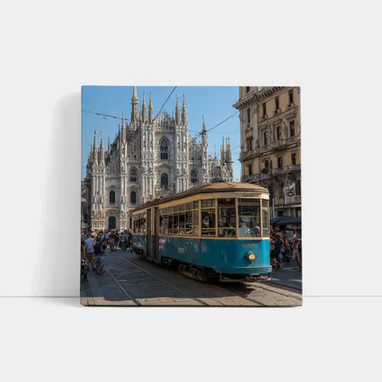 Milan Duomo Cathedral Vintage Tram Street Scene