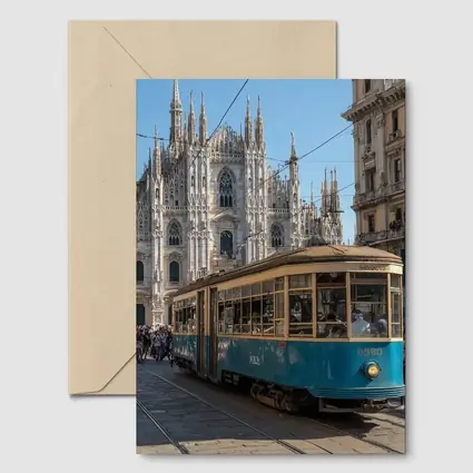 Milan Duomo Cathedral Vintage Tram Street Scene