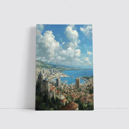 Monaco Cityscape Harbor Oil Painting Art