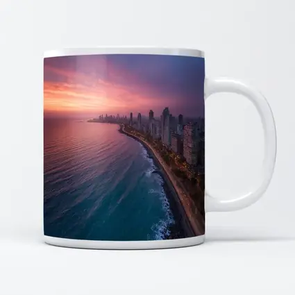 Coastal City Skyline at Pink Sunset