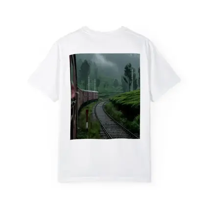 Red Train Winding Through Misty Tea Plantations