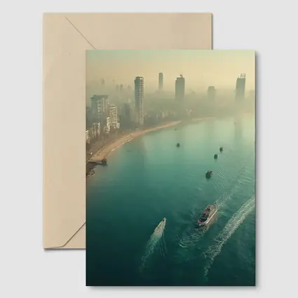 Mumbai Skyline Aerial View Foggy Coastline