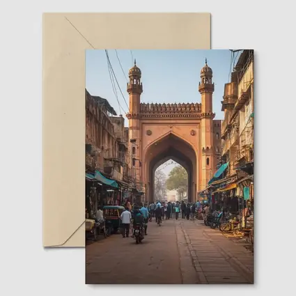 Ancient Mosque Gate Old Indian Bazaar Street