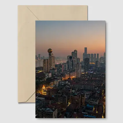 Wuhan China Skyline at Dusk Aerial