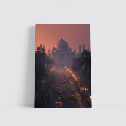 Taj Mahal Agra Busy Street Dusk Scene