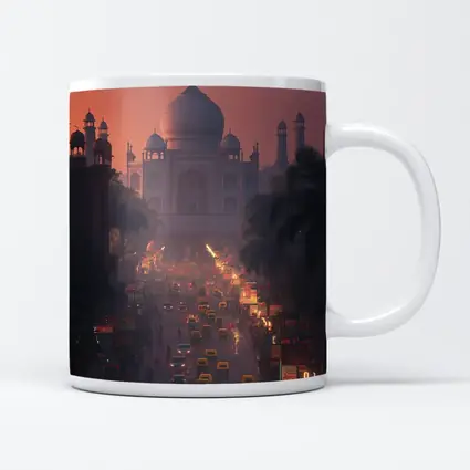 Taj Mahal Agra Busy Street Dusk Scene