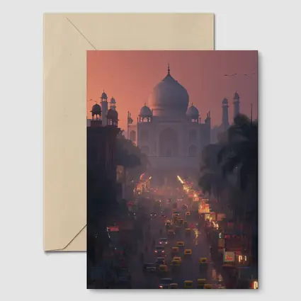 Taj Mahal Agra Busy Street Dusk Scene
