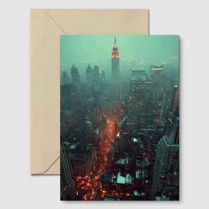 Empire State Building Foggy Night City
