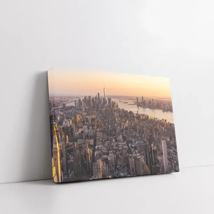 New York City Skyline Golden Sunset Aerial View