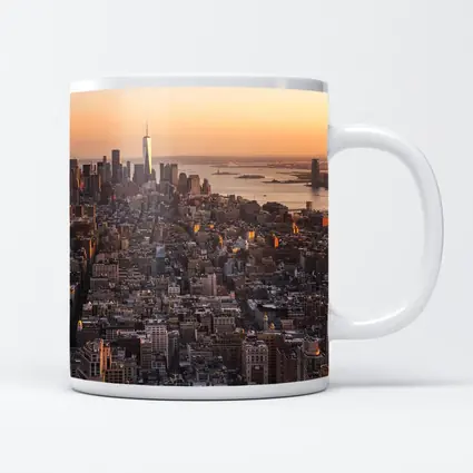New York City Skyline Golden Sunset Aerial View