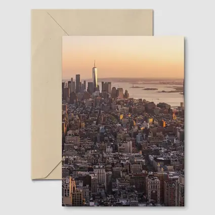 New York City Skyline Golden Sunset Aerial View