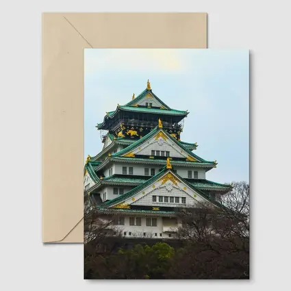Osaka Castle Green Roofs Overcast Sky