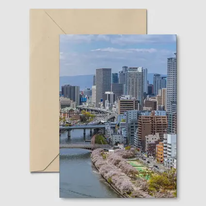 Osaka Skyline Cherry Blossoms River View