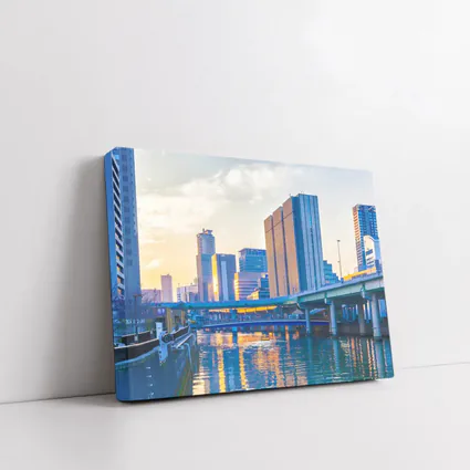 Osaka Japan Skyline River Golden Sunset