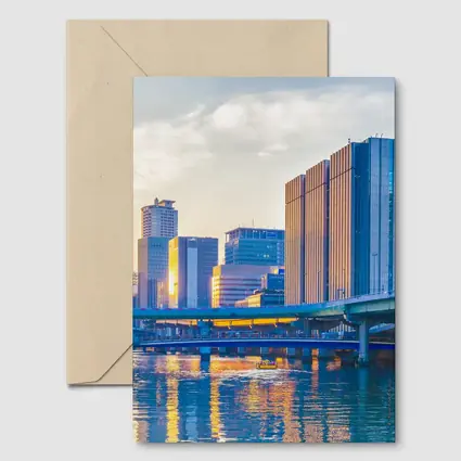 Osaka Japan Skyline River Golden Sunset