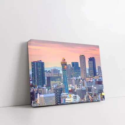 Osaka Japan Skyline at Pink Sunset