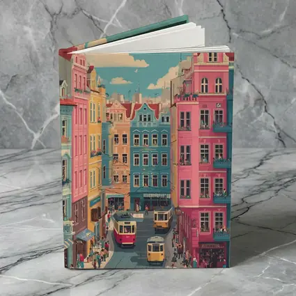 Colorful European City Street Tram Illustration