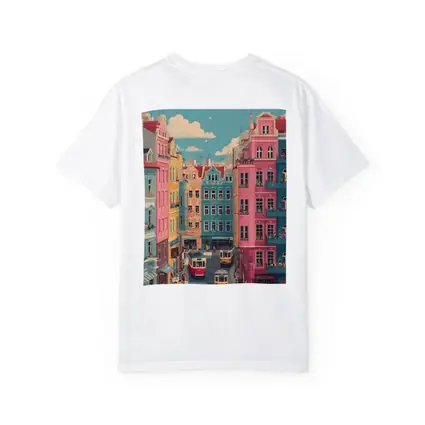 Colorful European City Street Tram Illustration