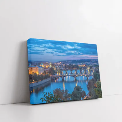 Prague Bridges Over Vltava River At Dusk