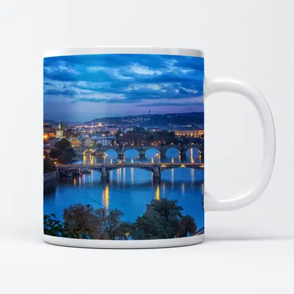 Prague Bridges Over Vltava River At Dusk