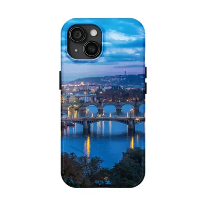 Prague Bridges Over Vltava River At Dusk