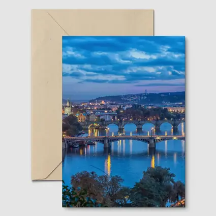Prague Bridges Over Vltava River At Dusk