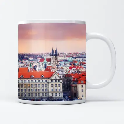 Prague Old Town Rooftops Pink Sky