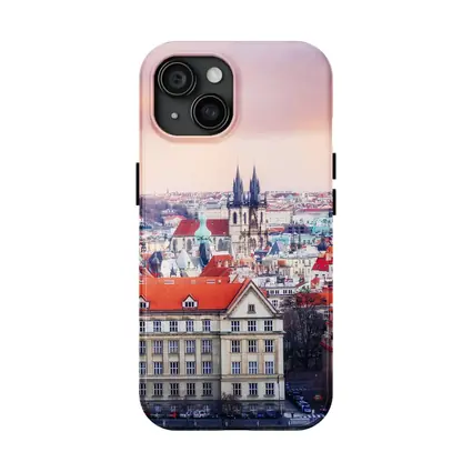 Prague Old Town Rooftops Pink Sky