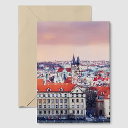 Prague Old Town Rooftops Pink Sky