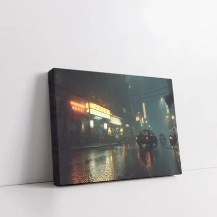 Rainy Asian City Street Neon Night