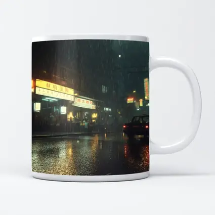 Rainy Asian City Street Neon Night
