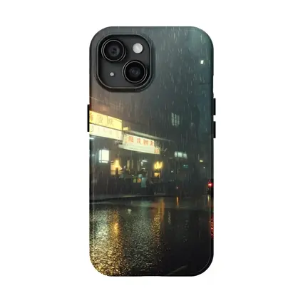 Rainy Asian City Street Neon Night