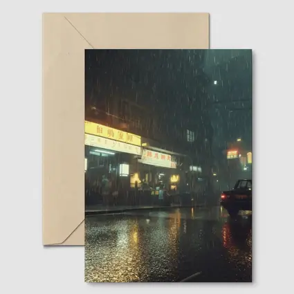 Rainy Asian City Street Neon Night