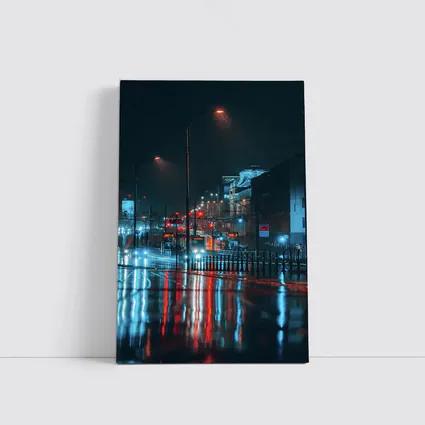 Rainy City Street Night Neon Reflections