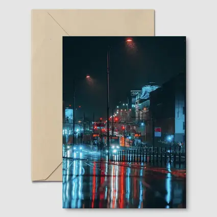 Rainy City Street Night Neon Reflections