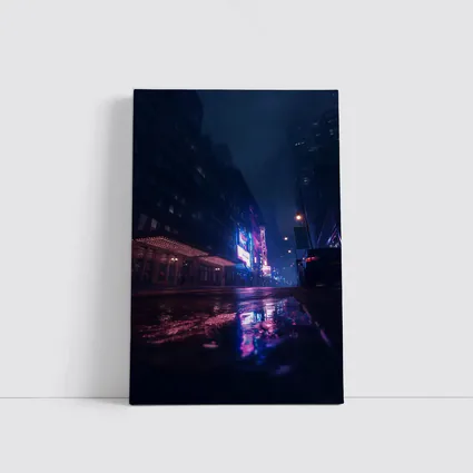 Rainy City Street Neon Night Reflections