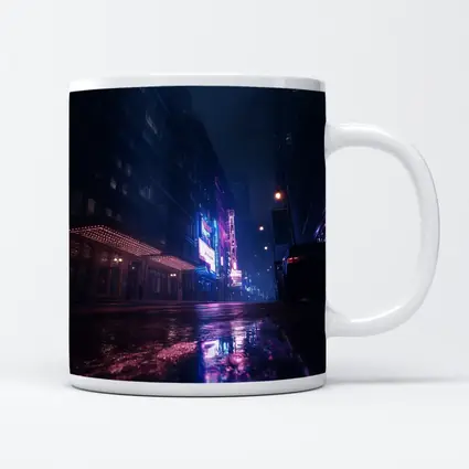 Rainy City Street Neon Night Reflections