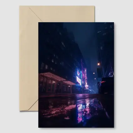 Rainy City Street Neon Night Reflections