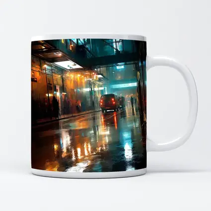 Rainy City Street Night Neon Reflections
