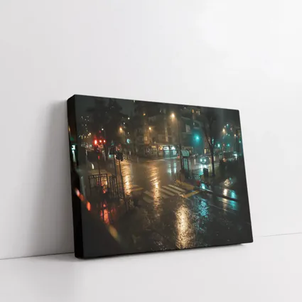 Rainy City Street Corner At Night