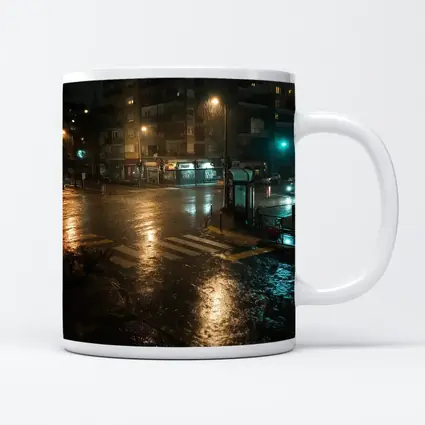Rainy City Street Corner At Night