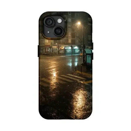 Rainy City Street Corner At Night