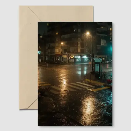 Rainy City Street Corner At Night